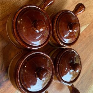 4 vintage tri color brown French onion soup bowls 1970’s